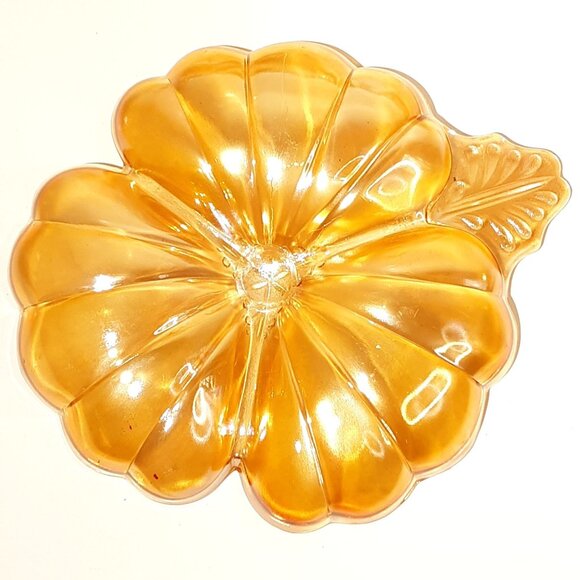 Jeanette Glass 5 Carnival Iridescent Amber Clover Shamrock Candy Dish - Picture 3 of 7